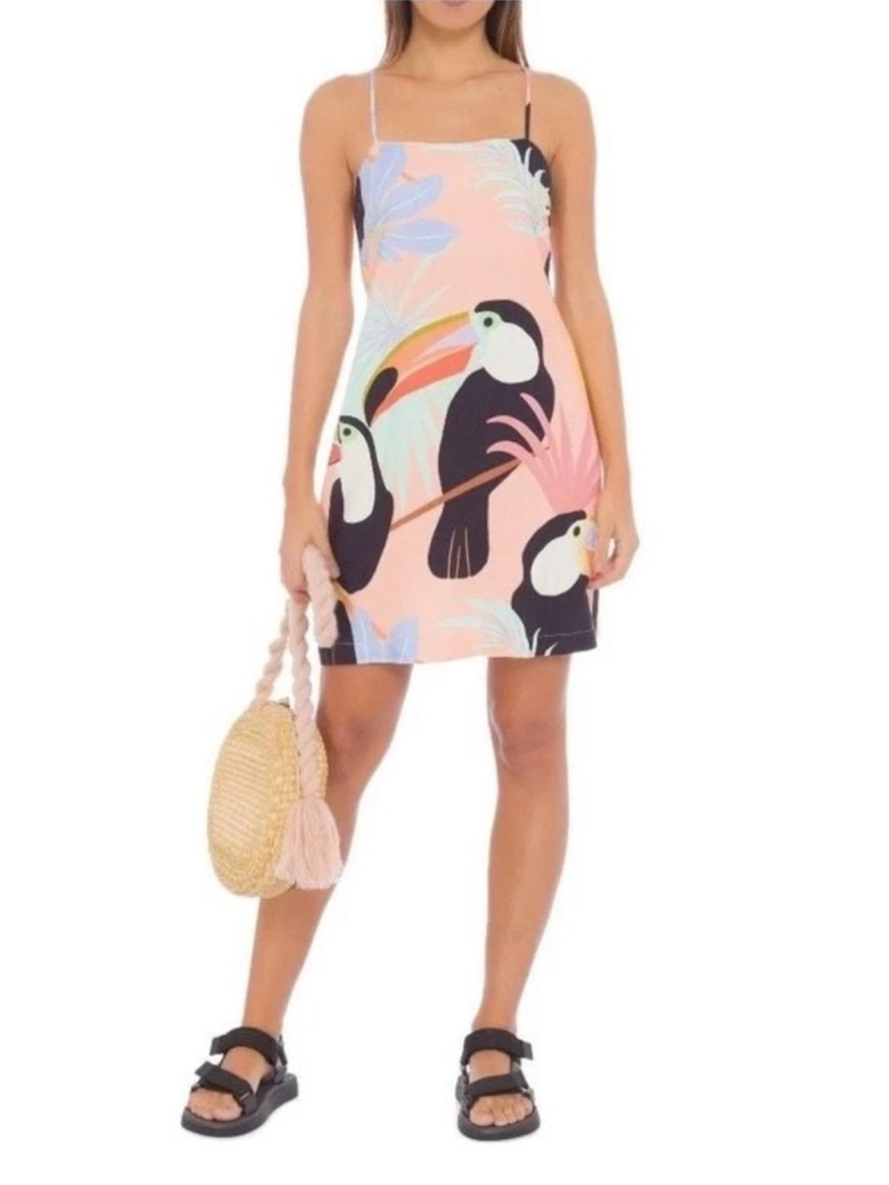 FARM Rio Pink Tropical Toucan Mini Slip Dress